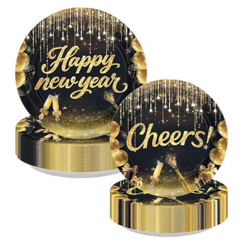 100 Pcs 9" and 7" Happy New Year Party Paper Plates - Grencian