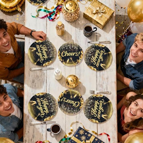 100 Pcs 9" and 7" Happy New Year Party Paper Plates - Grencian