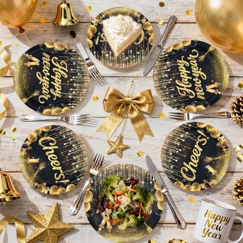 100 Pcs 9" and 7" Happy New Year Party Paper Plates - Grencian