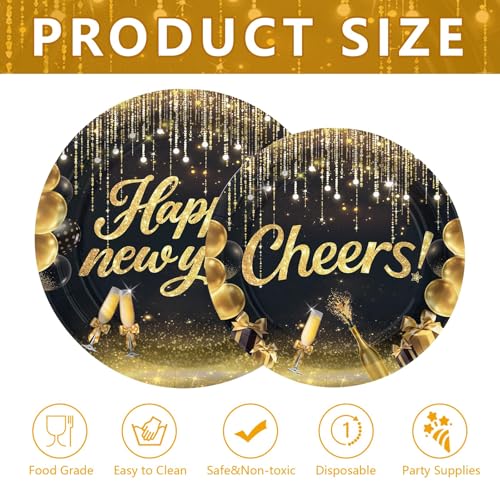 100 Pcs 9" and 7" Happy New Year Party Paper Plates - Grencian