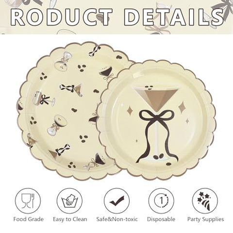 100 Pcs 9" and 7" Martini Party Scalloped Paper Plates - Grencian