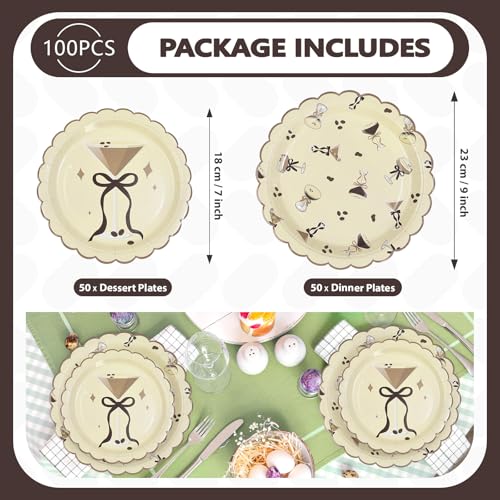 100 Pcs 9" and 7" Martini Party Scalloped Paper Plates - Grencian