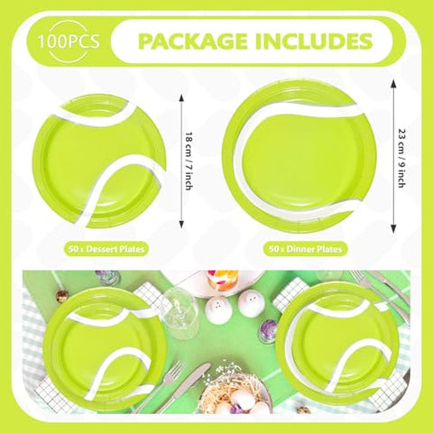 100 Pcs 9" and 7" Tennis Party Paper Plates - Grencian