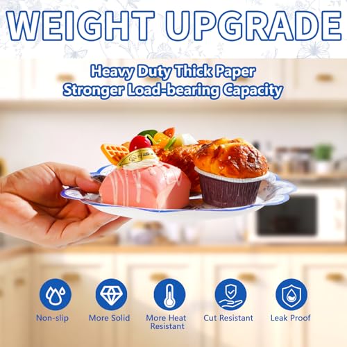 100 Pcs 9-inch Blue Floral Party Paper Plates - Grencian