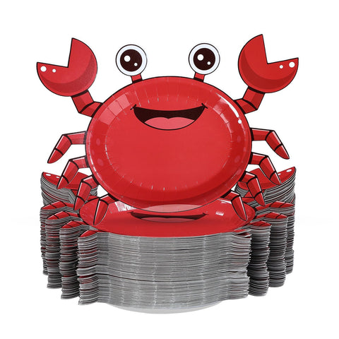 100 Pcs 9-inch Red Crab Party Paper Plates - Grencian