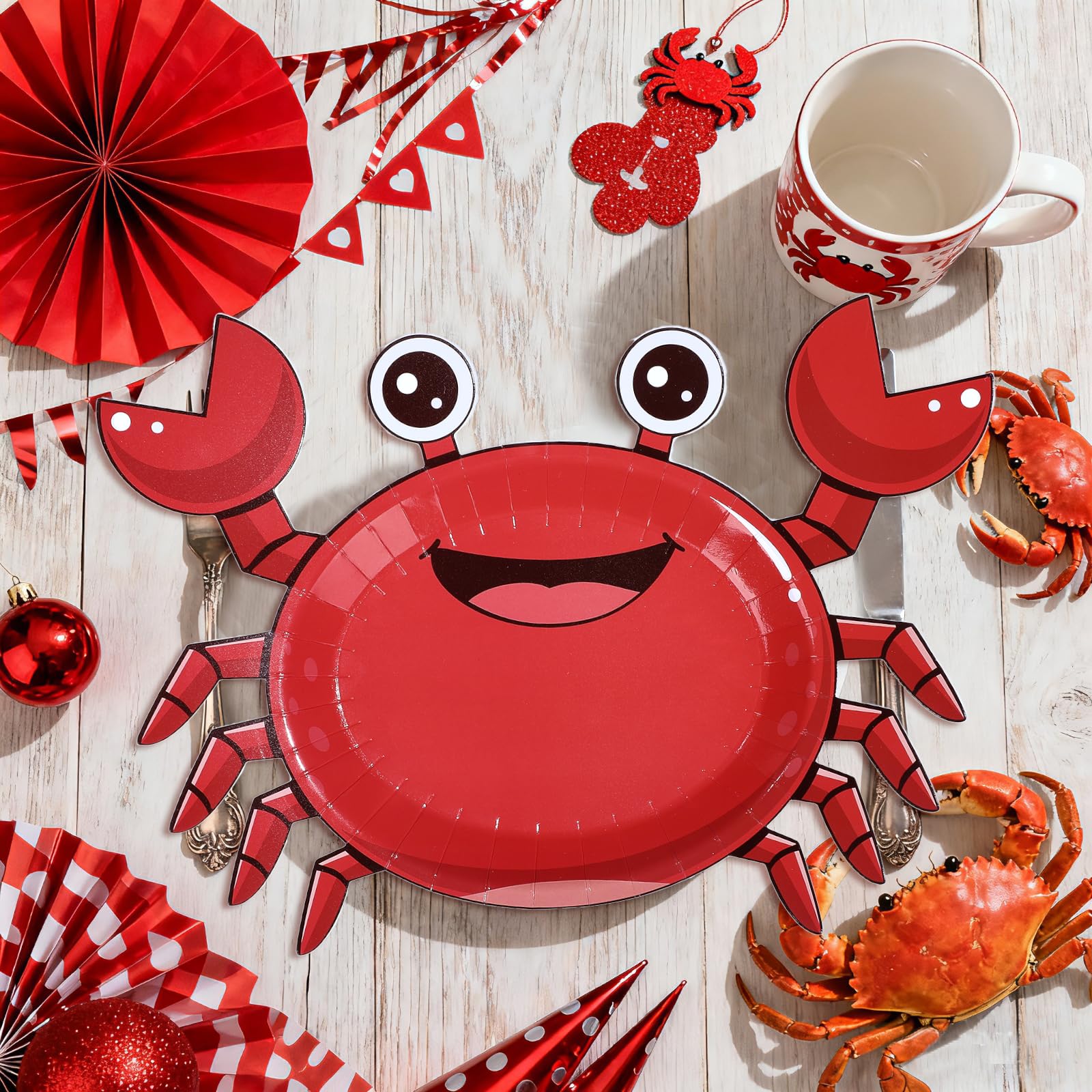 100 Pcs 9-inch Red Crab Party Paper Plates - Grencian