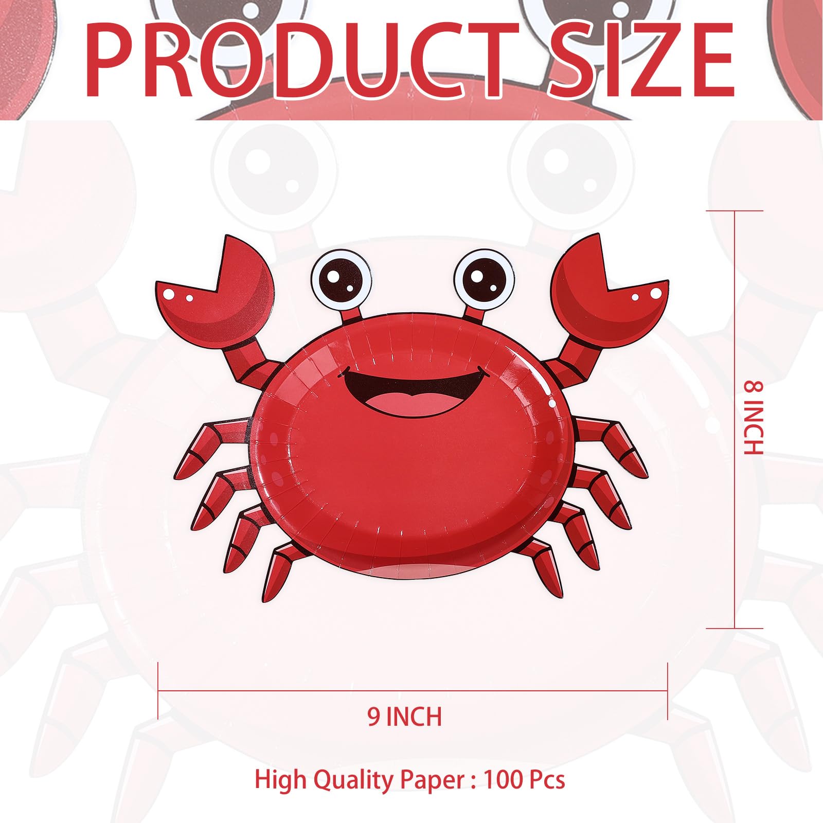 100 Pcs 9-inch Red Crab Party Paper Plates - Grencian