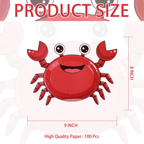 100 Pcs 9-inch Red Crab Party Paper Plates - Grencian