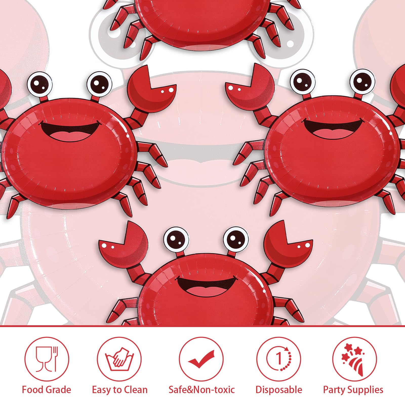 100 Pcs 9-inch Red Crab Party Paper Plates - Grencian