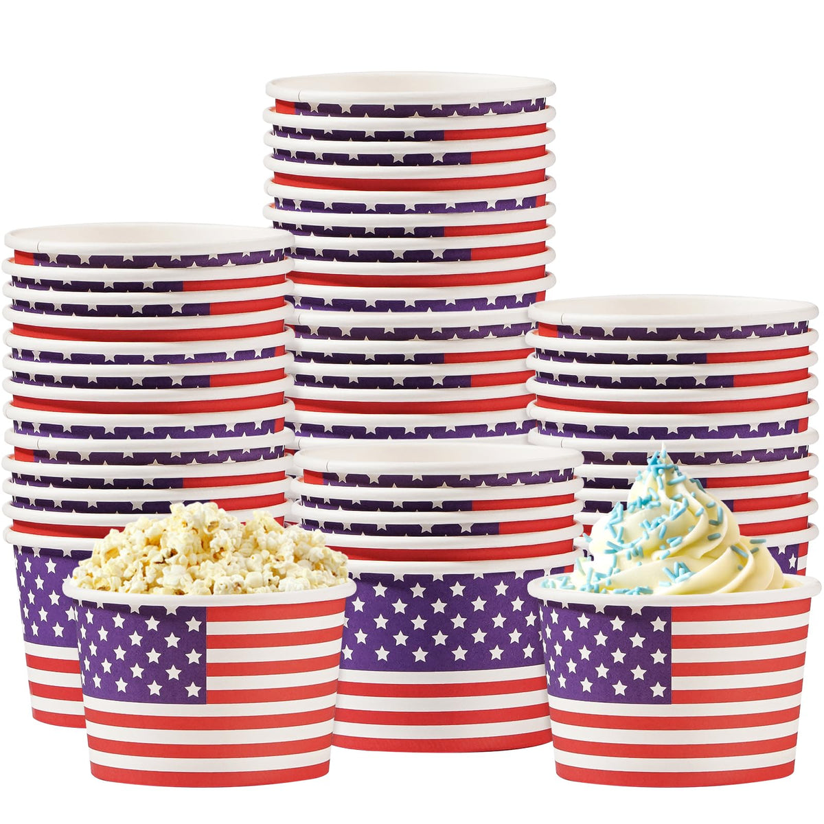 100 Pcs American Flag Ice Cream Snack Cup - Grencian
