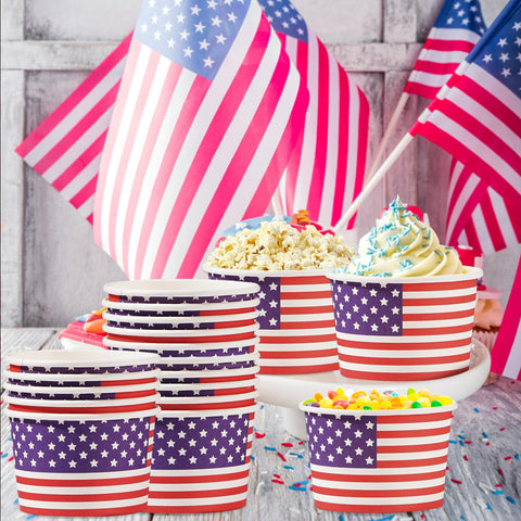 100 Pcs American Flag Ice Cream Snack Cup - Grencian