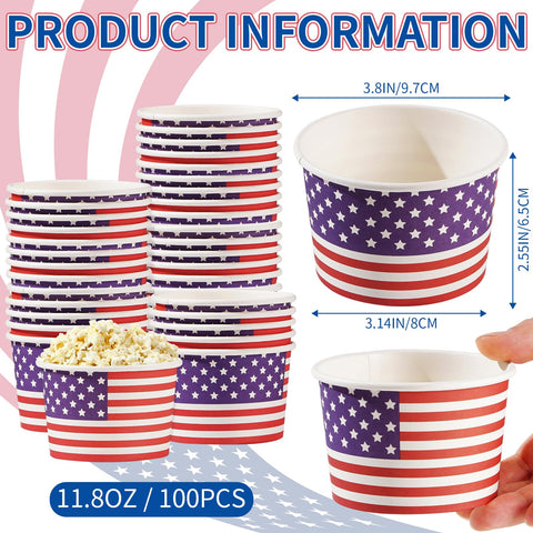 100 Pcs American Flag Ice Cream Snack Cup - Grencian