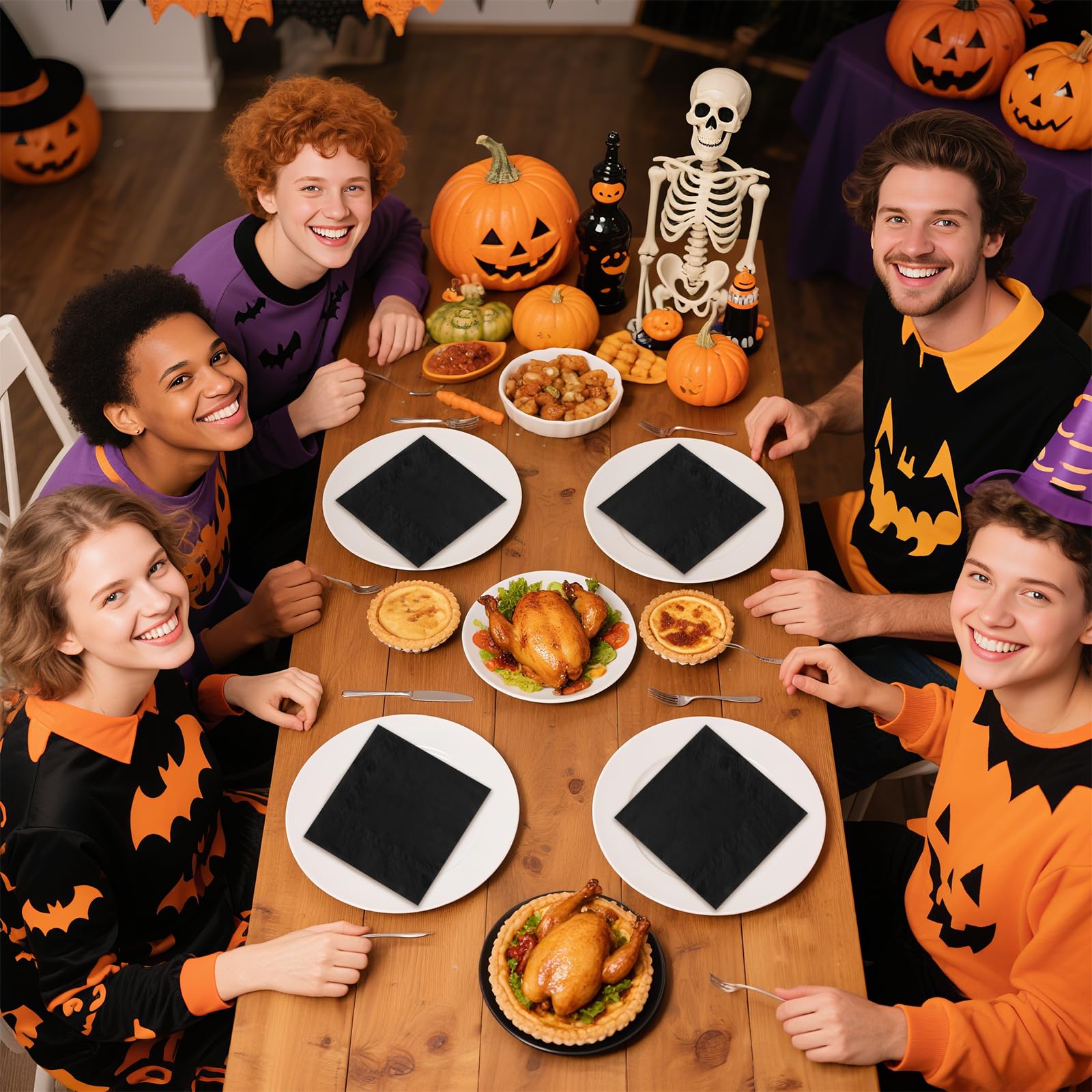 100 Pcs Black Square Party Napkins - Grencian