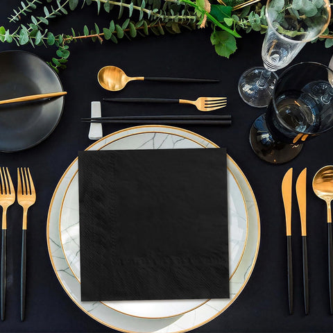 100 Pcs Black Square Party Napkins - Grencian