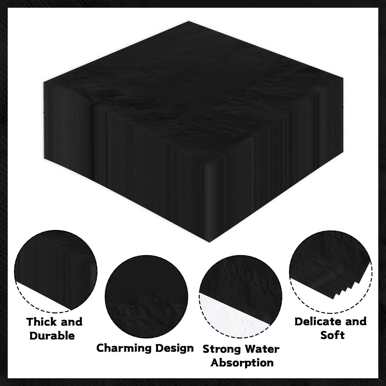 100 Pcs Black Square Party Napkins - Grencian
