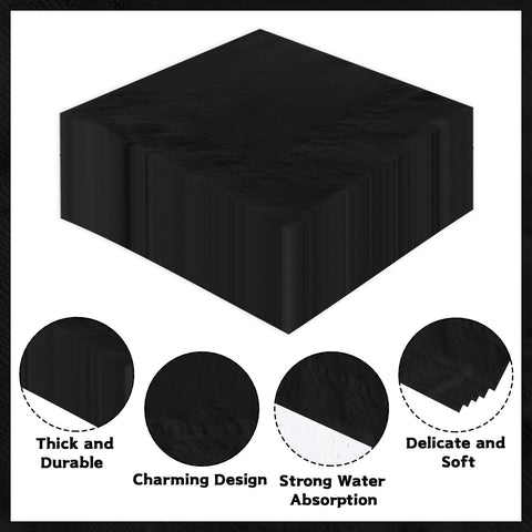 100 Pcs Black Square Party Napkins - Grencian
