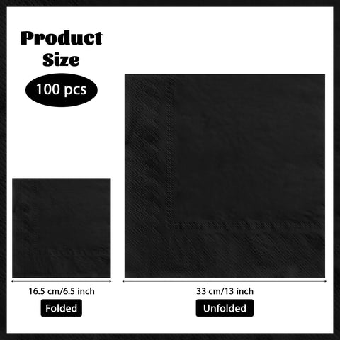 100 Pcs Black Square Party Napkins - Grencian