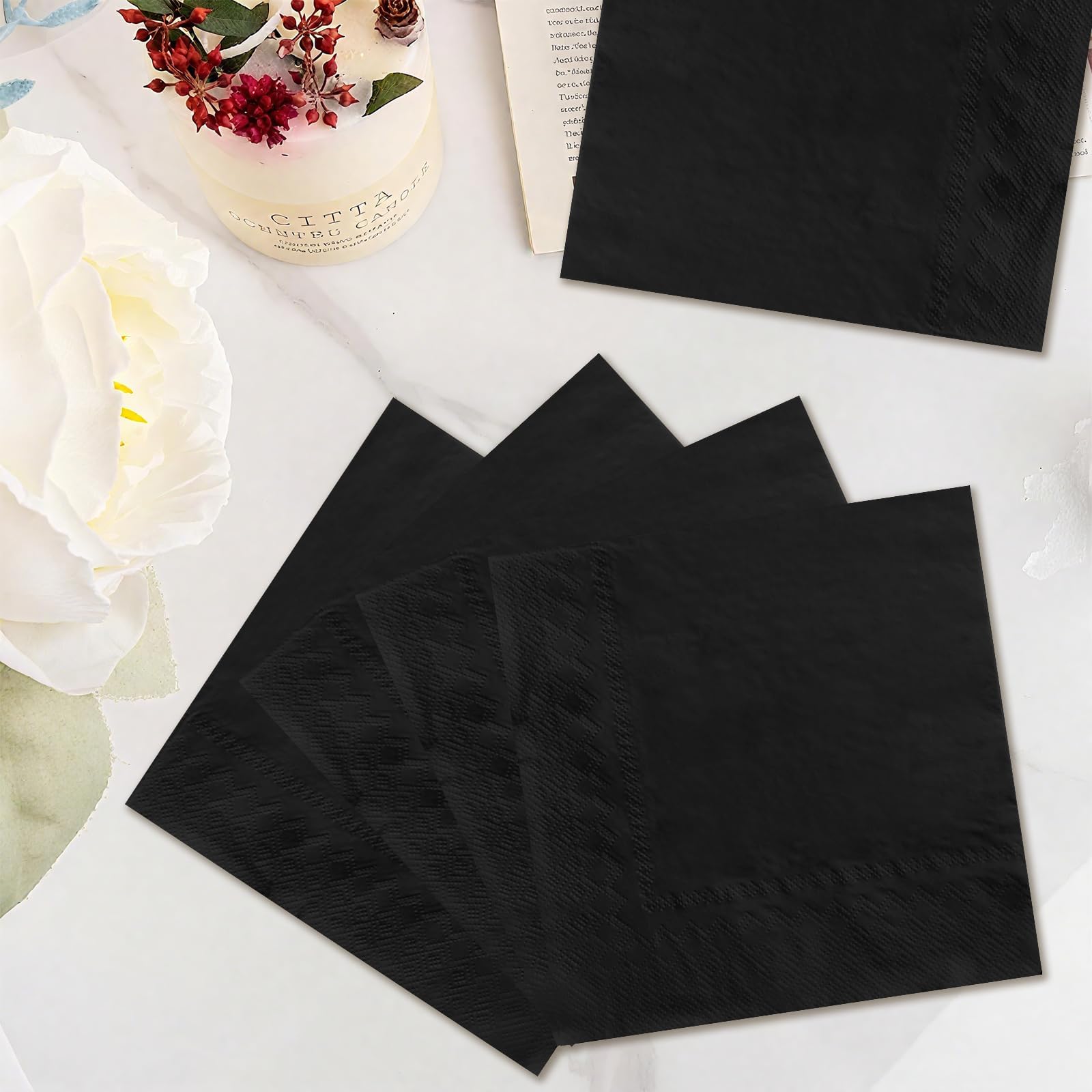 100 Pcs Black Square Party Napkins - Grencian