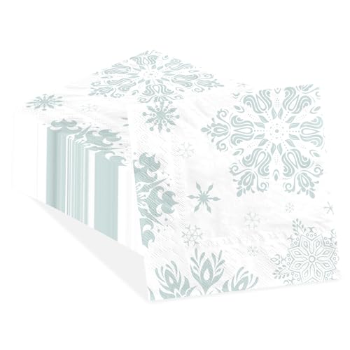 100 Pcs Blue Snowflake Square Party Napkins - Grencian