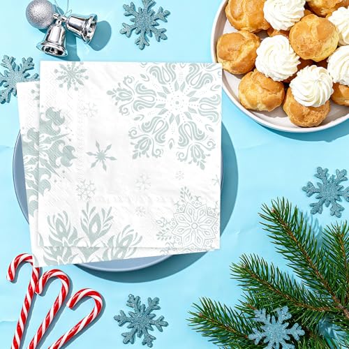 100 Pcs Blue Snowflake Square Party Napkins - Grencian