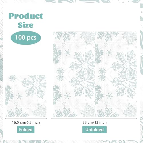 100 Pcs Blue Snowflake Square Party Napkins - Grencian