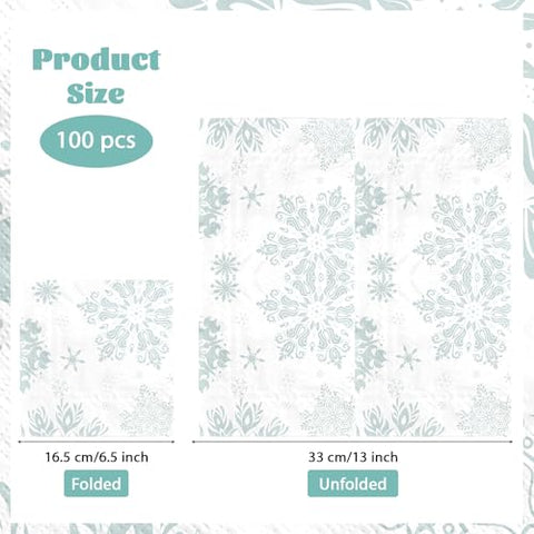 100 Pcs Blue Snowflake Square Party Napkins - Grencian