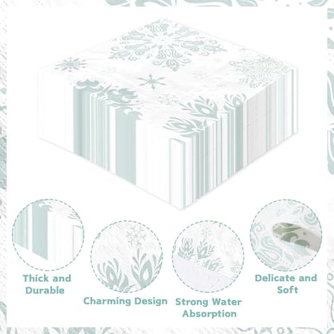 100 Pcs Blue Snowflake Square Party Napkins - Grencian