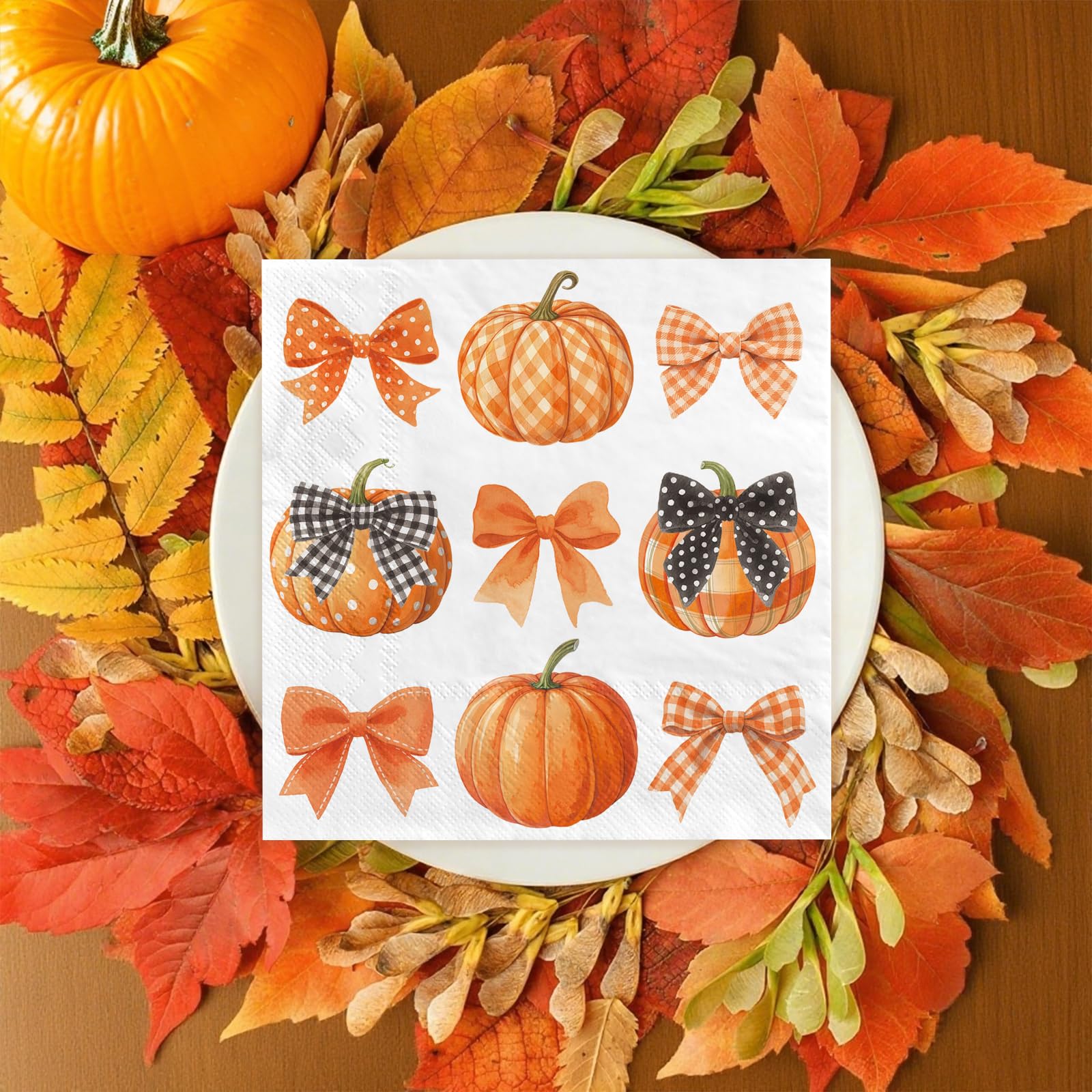 100 Pcs Bow Pumpkin Party Napkins - Grencian