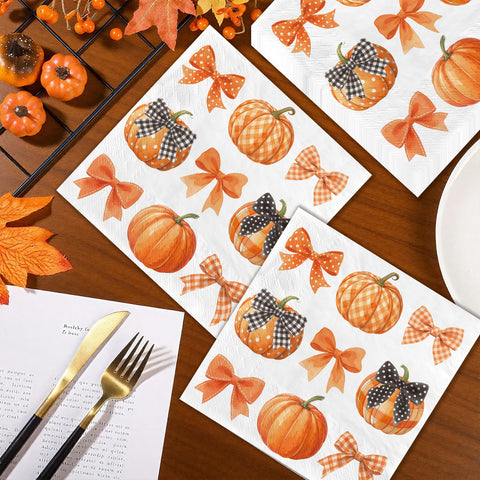 100 Pcs Bow Pumpkin Party Napkins - Grencian