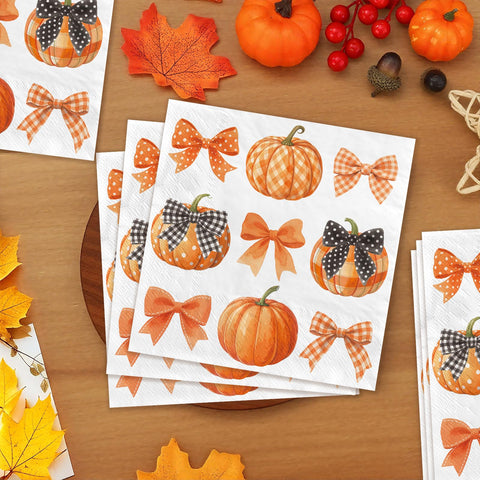 100 Pcs Bow Pumpkin Party Napkins - Grencian