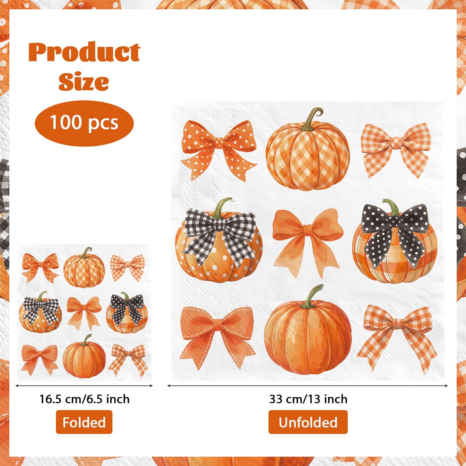 100 Pcs Bow Pumpkin Party Napkins - Grencian