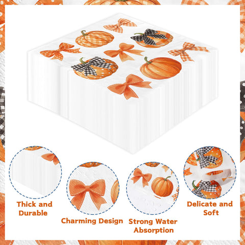 100 Pcs Bow Pumpkin Party Napkins - Grencian