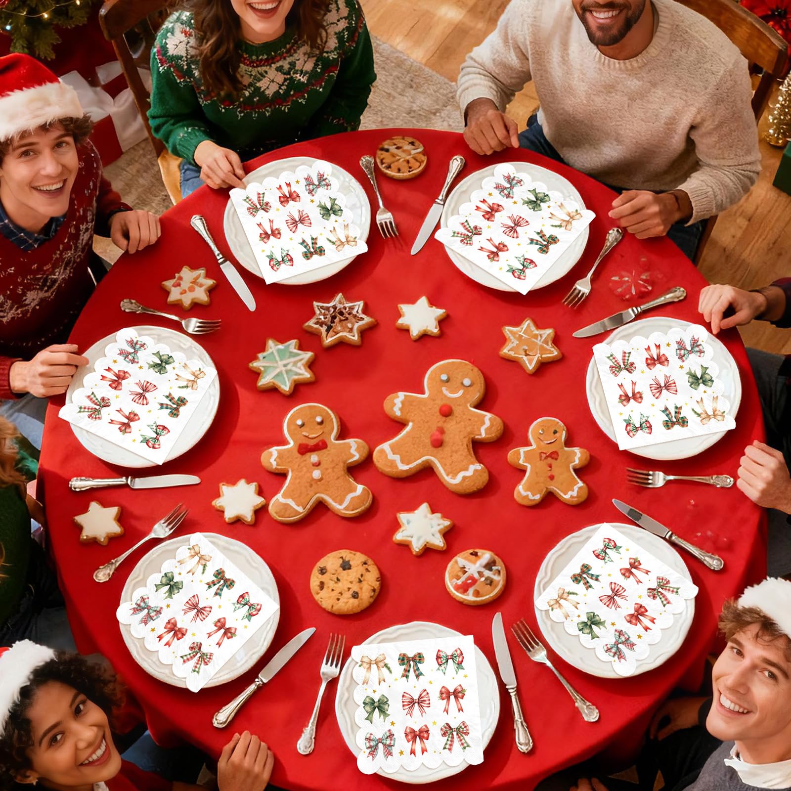 100 Pcs Bow Scalloped Square Party Napkins - Grencian