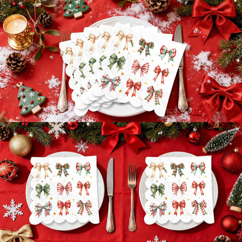 100 Pcs Bow Scalloped Square Party Napkins - Grencian