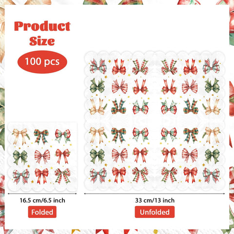 100 Pcs Bow Scalloped Square Party Napkins - Grencian