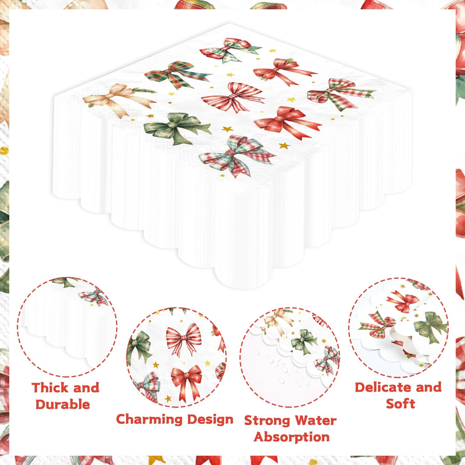 100 Pcs Bow Scalloped Square Party Napkins - Grencian