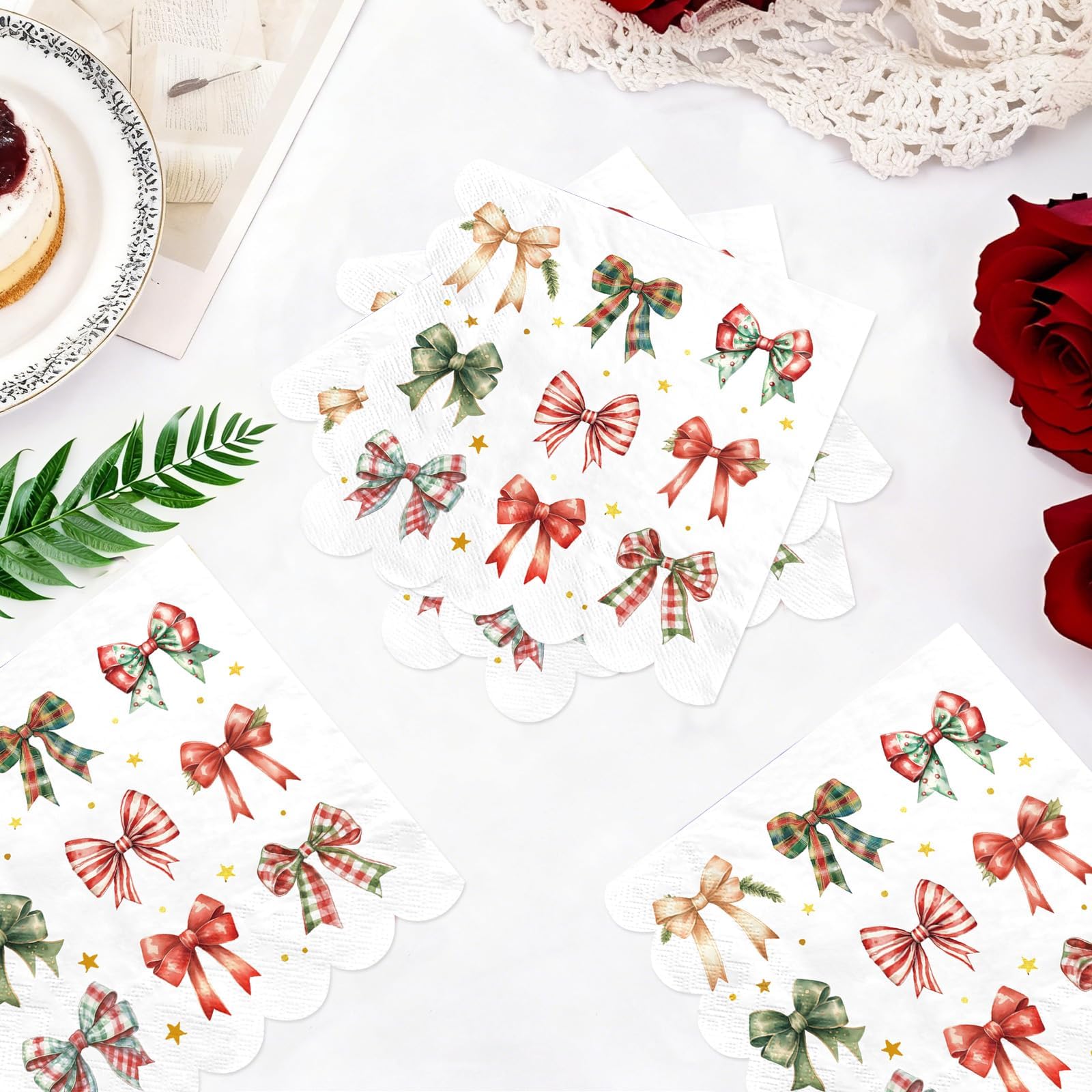 100 Pcs Bow Scalloped Square Party Napkins - Grencian