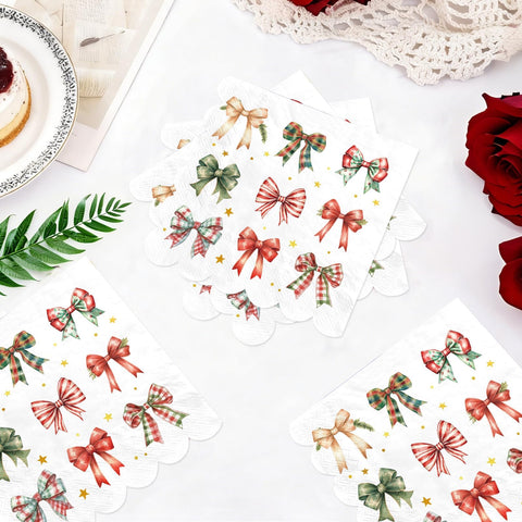 100 Pcs Bow Scalloped Square Party Napkins - Grencian