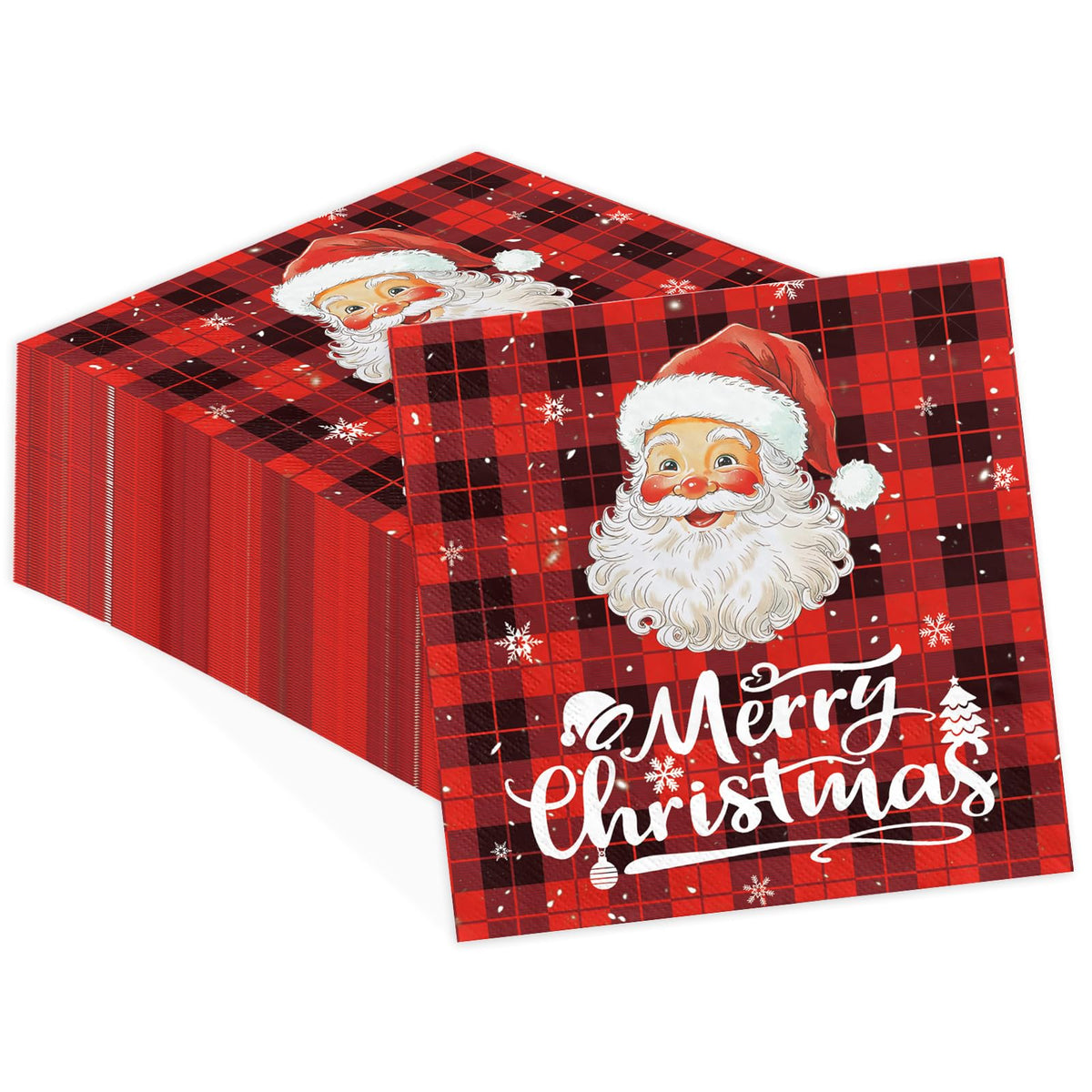 100 Pcs Buffalo Plaid Santa Claus Square Party Napkins - Grencian