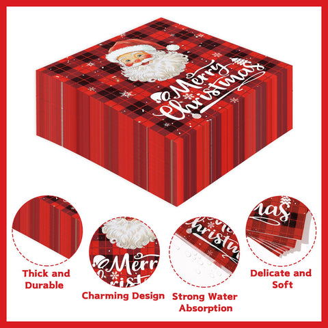 100 Pcs Buffalo Plaid Santa Claus Square Party Napkins - Grencian