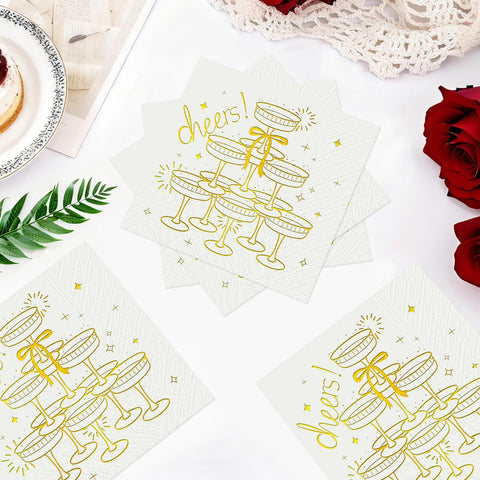 100 Pcs Champagne Tower Square Party Napkins