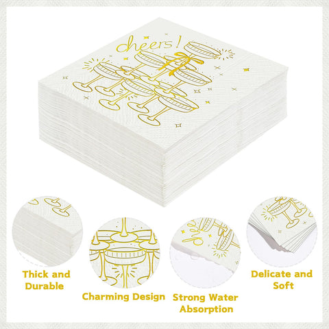 100 Pcs Champagne Tower Square Party Napkins