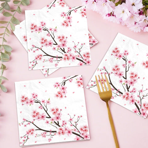 100 Pcs Cherry Blossom Square Party Napkins 2 Ply - Grencian