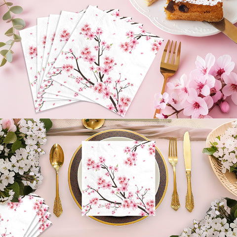 100 Pcs Cherry Blossom Square Party Napkins 2 Ply - Grencian