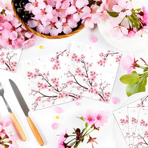100 Pcs Cherry Blossom Square Party Napkins 2 Ply - Grencian