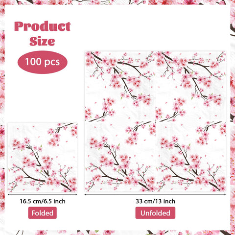 100 Pcs Cherry Blossom Square Party Napkins 2 Ply - Grencian
