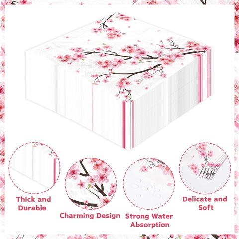100 Pcs Cherry Blossom Square Party Napkins 2 Ply - Grencian
