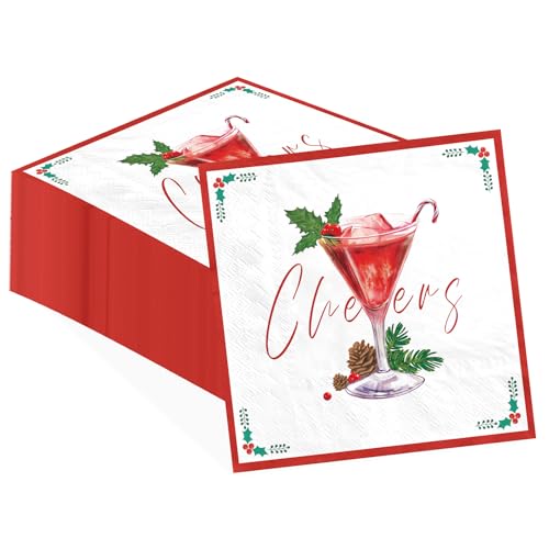 100 Pcs Christmas Cheers Cocktail Square Party Napkins - Grencian