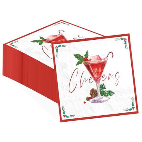 100 Pcs Christmas Cheers Cocktail Square Party Napkins - Grencian