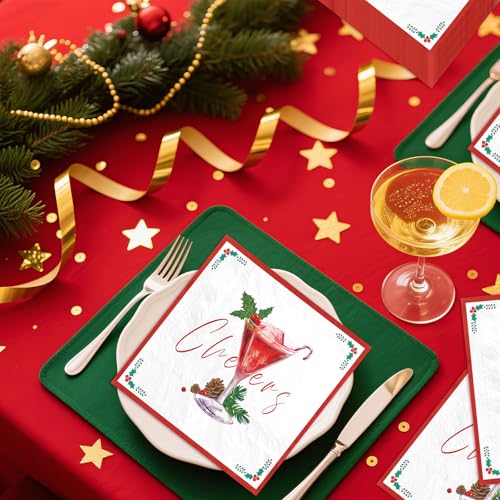 100 Pcs Christmas Cheers Cocktail Square Party Napkins - Grencian